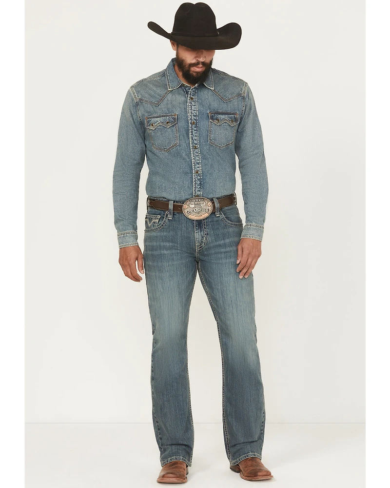 Rock & Roll Denim Men's Medium Wash Double Barrel Relaxed Bootcut Stretch Jeans