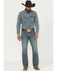 Rock & Roll Denim Men's Medium Wash Double Barrel Relaxed Bootcut Stretch Jeans