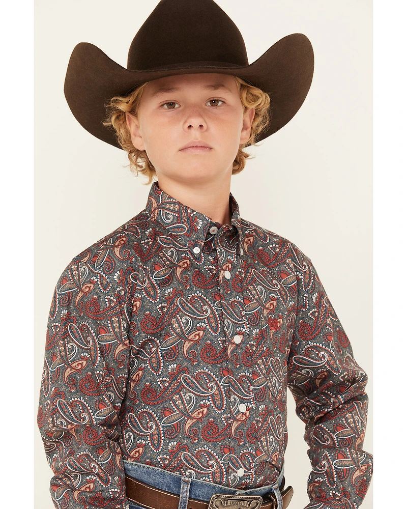 Cinch Boys' Paisley Print Long Sleeve Button Down Western Shirt