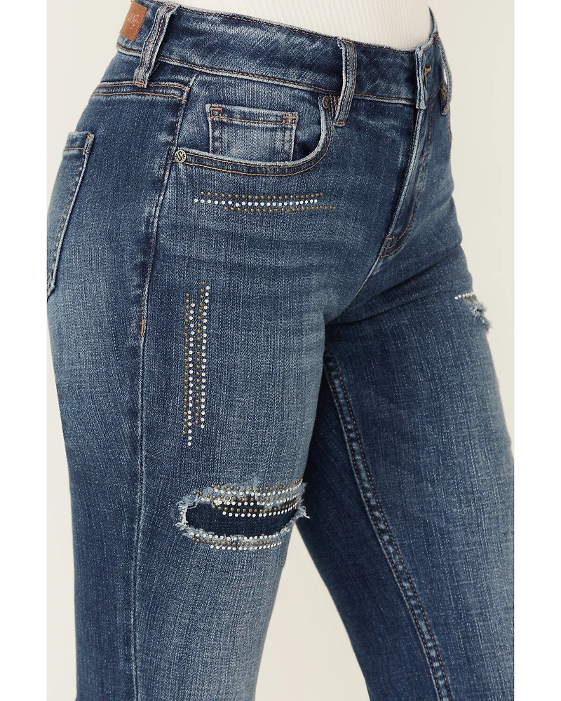 Shyanne Women's Delaney Dark Wash Mid Rise Rebel Embellished Bootcut Jeans