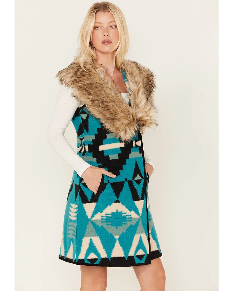 Tasha Polizzi Women's Southwestern Print Faux Fur Old Ranch Vest