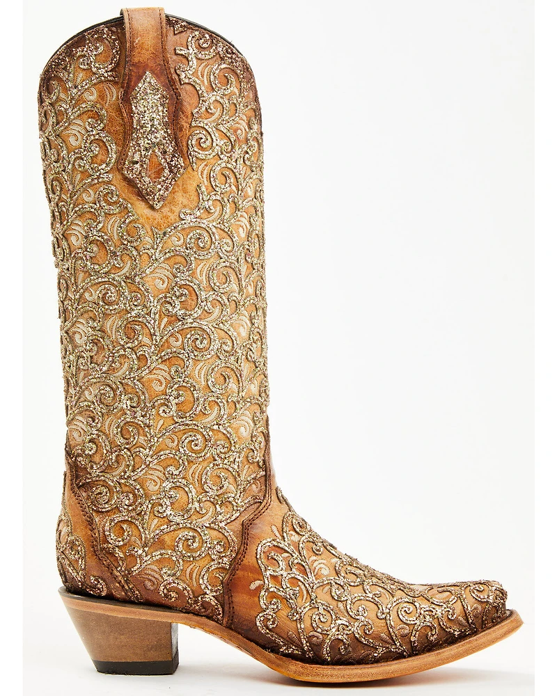 Corral Women's Saddle Glitter Overlay Triad Western Boots - Snip Toe