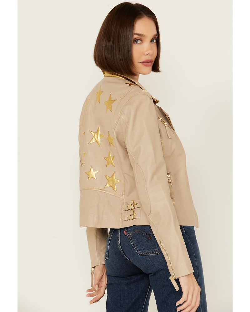 Mauritius Leather Women's Christy Star Zip-Front Moto Jacket