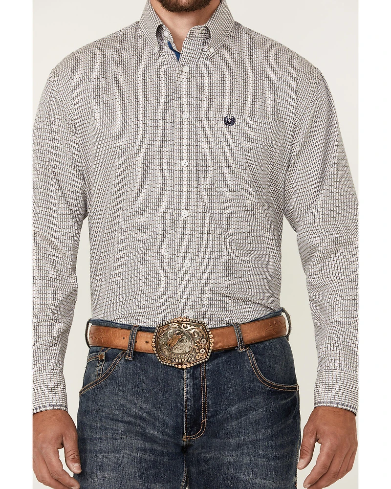 Rough Stock by Panhandle Men's Dobby Print Long Sleeve Button-Down Western Shirt