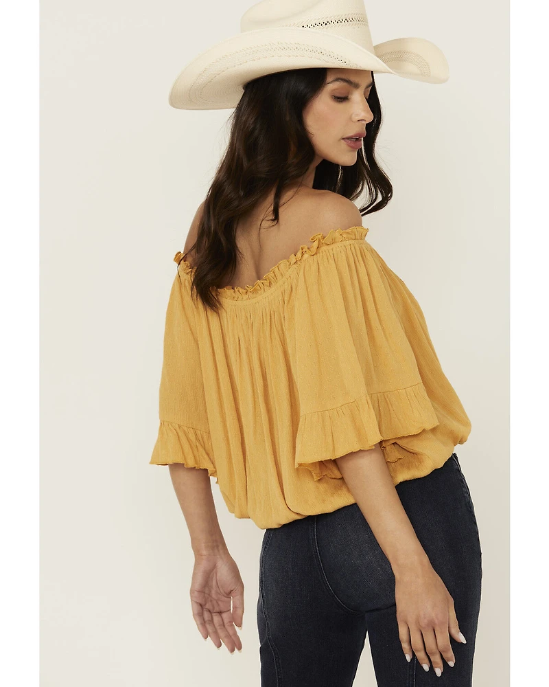 Band Of The Free Women's Solid Short Sleeve Off Shoulder Blouse