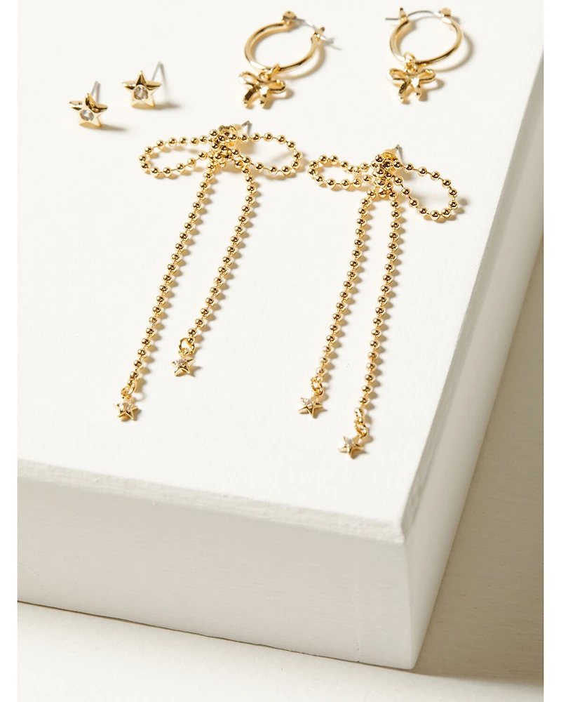 Shyanne Women's Bow And Star Earring Set - 6 Piece