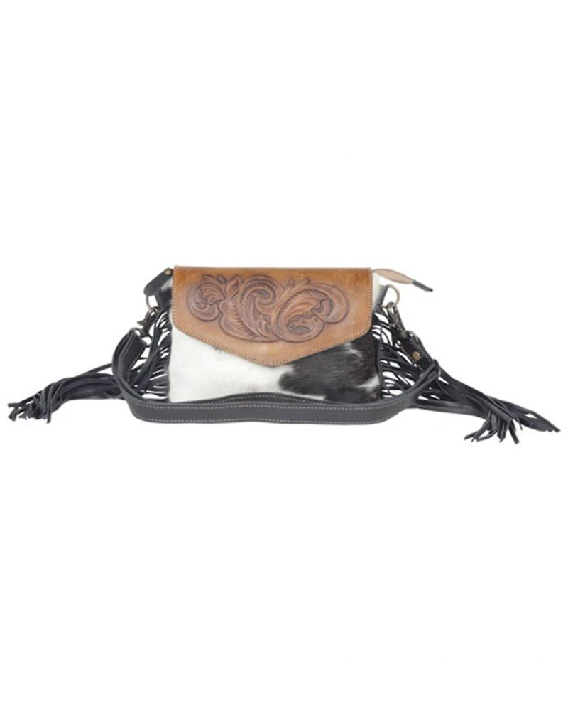 Myra Bag Women's Anam Cara Hair-On Hide Hand-Tooled Fringe Bag
