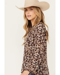 Revel Women's Floral Print Long Sleeve Peasant Top