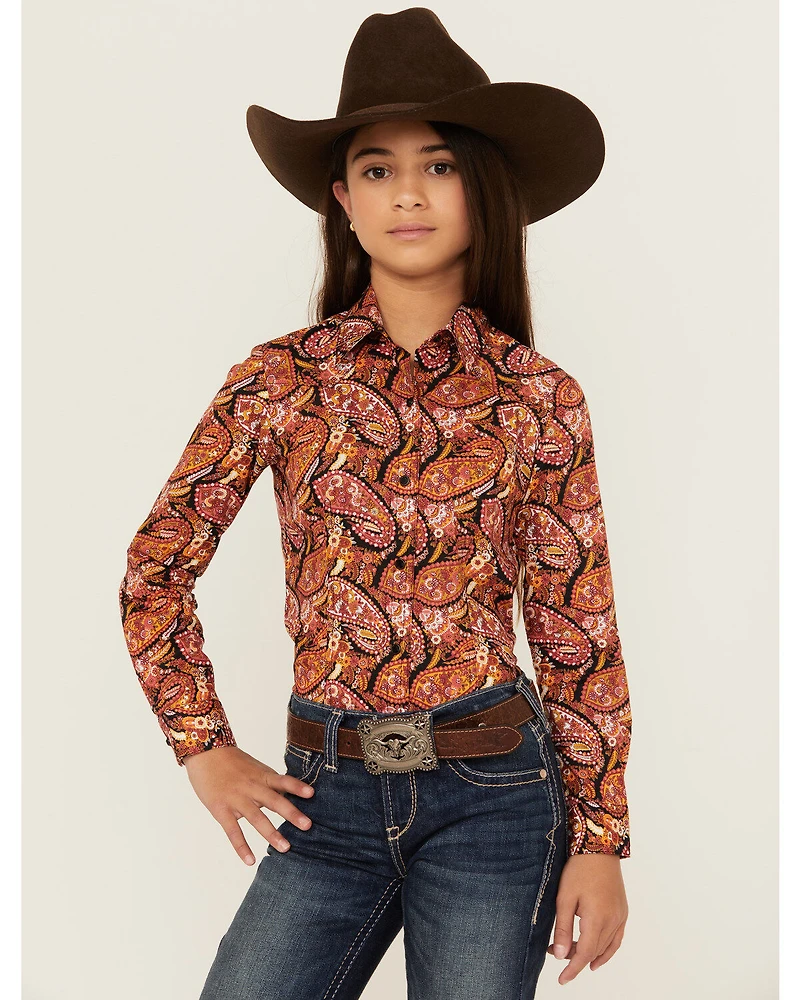 Cruel Girl Girls' Paisley Print Long Sleeve Button-Down Western Shirt