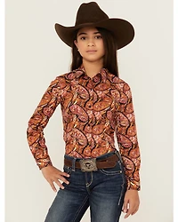 Cruel Girl Girls' Paisley Print Long Sleeve Button-Down Western Shirt