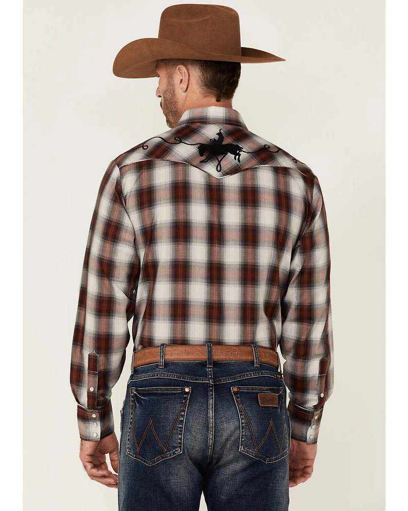 Roper Men's Multi Plaid Embroidered Horse Long Sleeve Pearl Snap Western Shirt