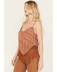 Rock & Roll Denim Women's Floral Fringe Tank Top