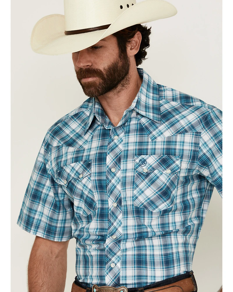 Wrangler Retro Men's Plaid Print Short Sleeve Snap Western Shirt