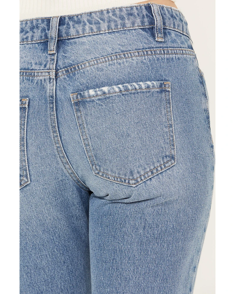 Ceros Women's Mid Rise Rolled Cuffed Capri Jeans