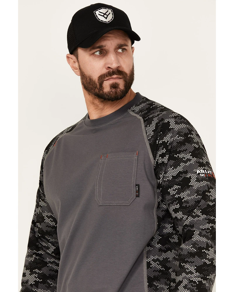 Ariat Men's FR Stretch Camo Print Long Sleeve Baseball Work T-Shirt