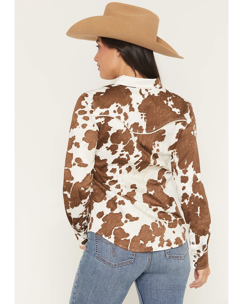 Shyanne Women's Junegrass Cow Print Long Sleeve Snap Stretch Western Shirt