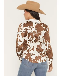 Shyanne Women's Junegrass Cow Print Long Sleeve Snap Stretch Western Shirt