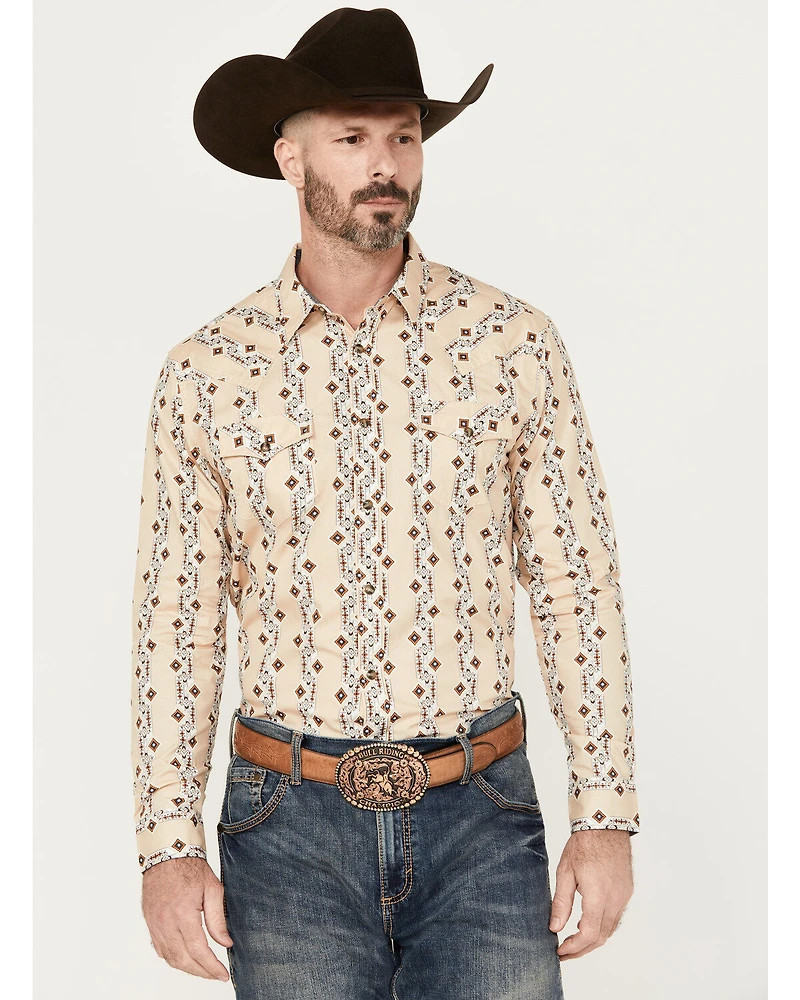 Cody James Men's Floral Striped Print Long Sleeve Snap Western Shirt