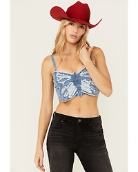 Vibrant Denim Women's Medium Wash Butterfly Cropped Top