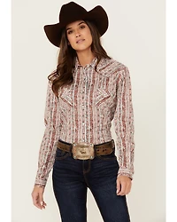 Rough Stock by Panhandle Women's Wallpaper Print Long Sleeve Pearl Snap Stretch Western Shirt