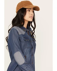Cleo + Wolf Women's Blocked Embroidered Long Sleeve Denim Shirt
