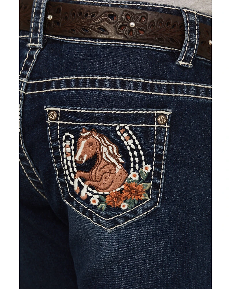 Shyanne Girls' Dark Wash Horseshoe Pocket Bootcut Stretch Denim Jeans