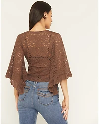 Shyanne Women's Wrap Front Long Sleeve Lace Top