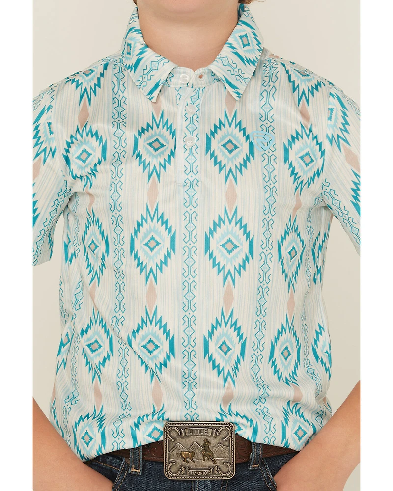 Rock & Roll Denim Boys' Southwestern Print Button-Down Polo Shirt