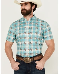 RANK 45® Men's Folklore Plaid Print Short Sleeve Button-Down Performance Stretch Western Shirt