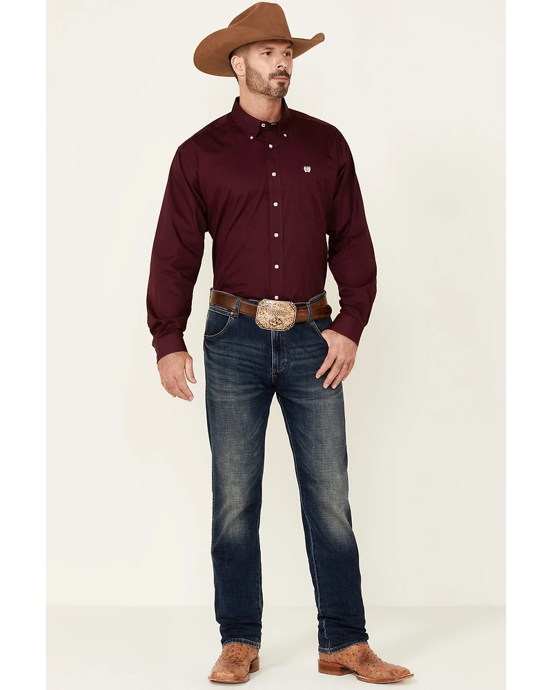 C‌inch Men's Solid Burgundy Button Long Sleeve Western Shirt