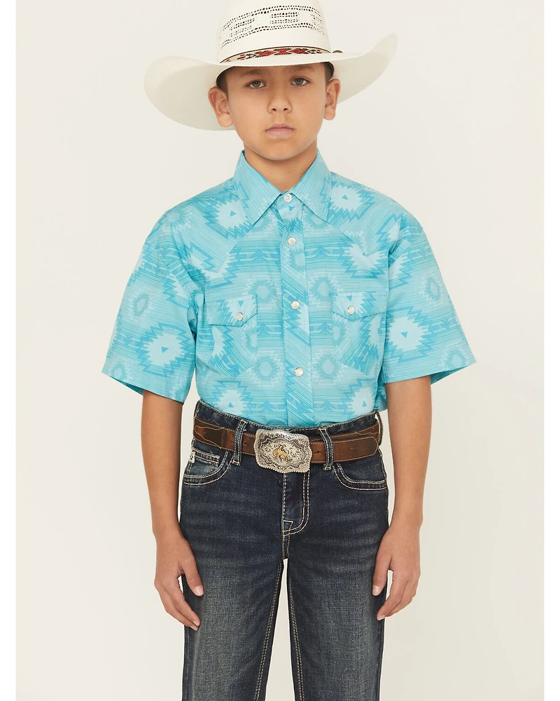 Rock & Roll Denim Boys' Southwestern Short Sleeve Snap Western Shirt