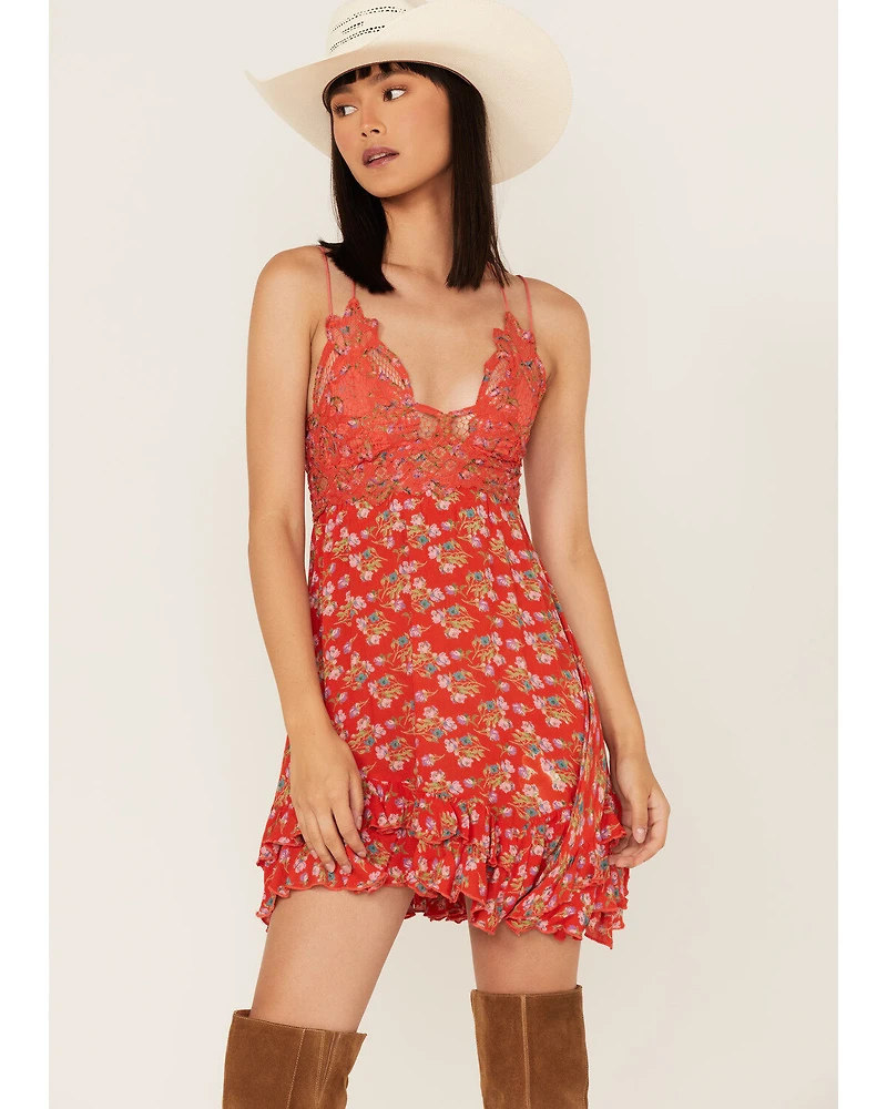 Free People Women's Adella Floral Print Sleeveless Slip Mini Dress