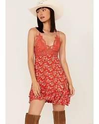 Free People Women's Adella Floral Print Sleeveless Slip Mini Dress