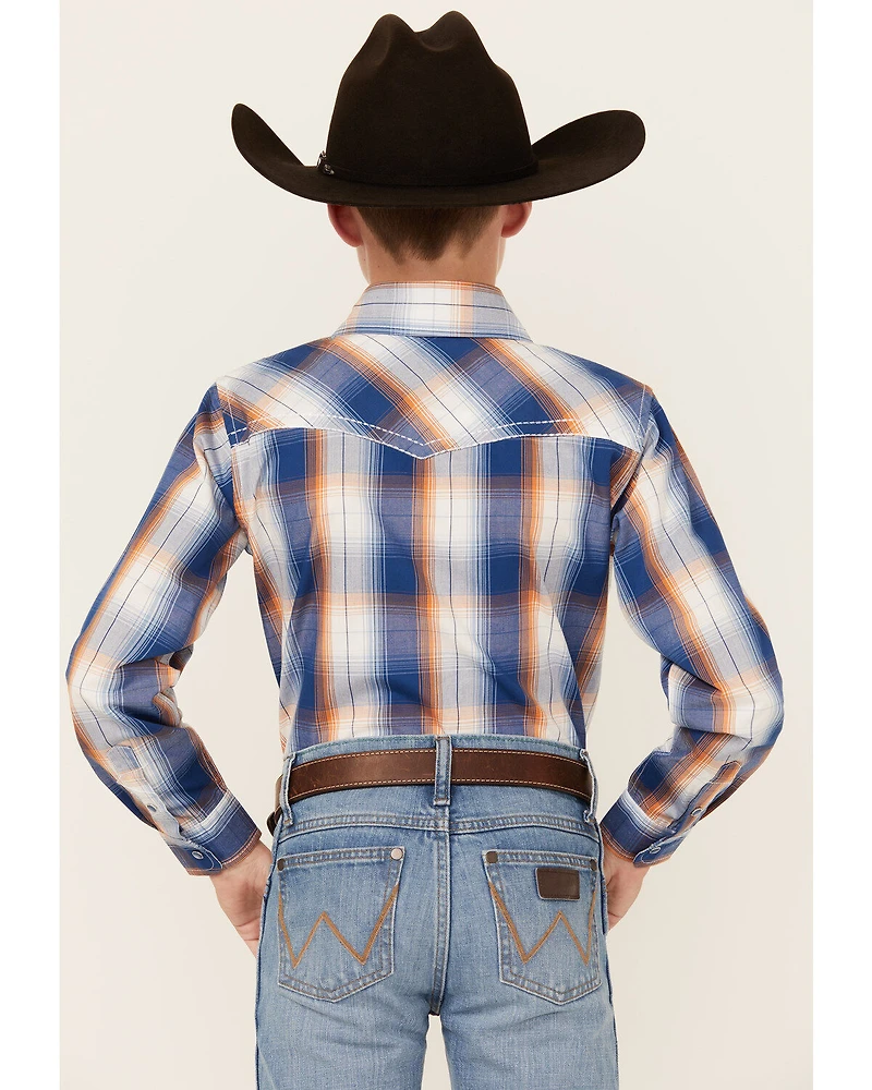 Cowboy Hardware Boys' Plaid Print Long Sleeve Pearl Snap Western Shirt