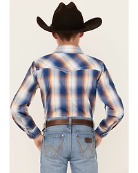 Cowboy Hardware Boys' Plaid Print Long Sleeve Pearl Snap Western Shirt