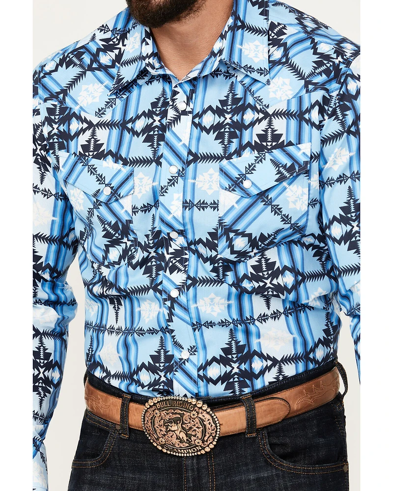 Rock & Roll Denim Men's Southwestern Print Vintage Long Sleeve Pearl Snap Western Shirt