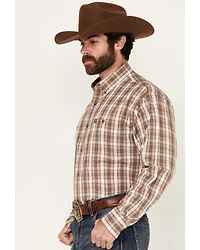 George Strait by Wrangler Men's Plaid Print Long Sleeve Button-Down Stretch Western Shirt