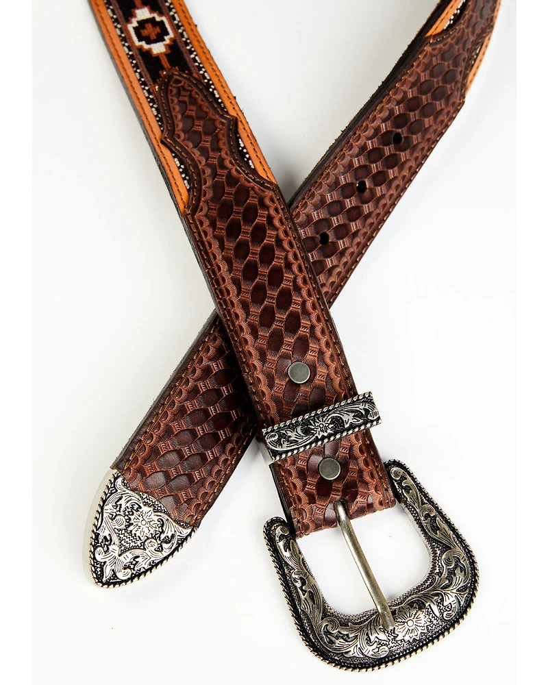 Cody James Men's Basketweave Billet With Southwestern Strap 3 Piece Buckle Belt