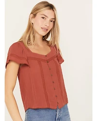 Jolt Women's Button Front Square Neck Peasant Top