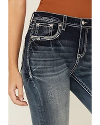Grace LA Women's Medium Wash Mid Rise Thunderbird Pocket Bootcut Stretch Denim Jeans