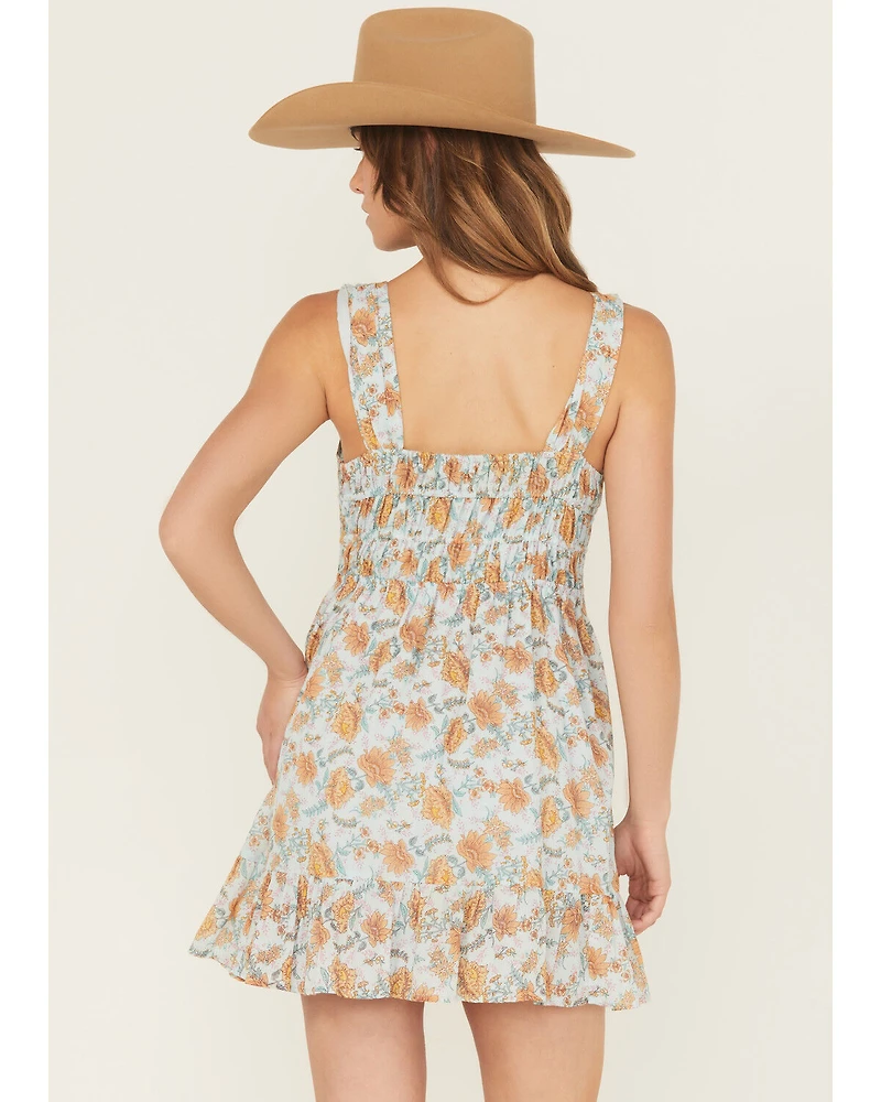 Rock & Roll Denim Women's Floral Print Sleeveless Mini Dress
