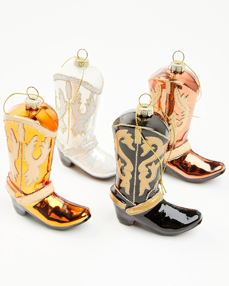 Boot Barn Cowboy Boots Glass Christmas Ornament Set - 4 Piece