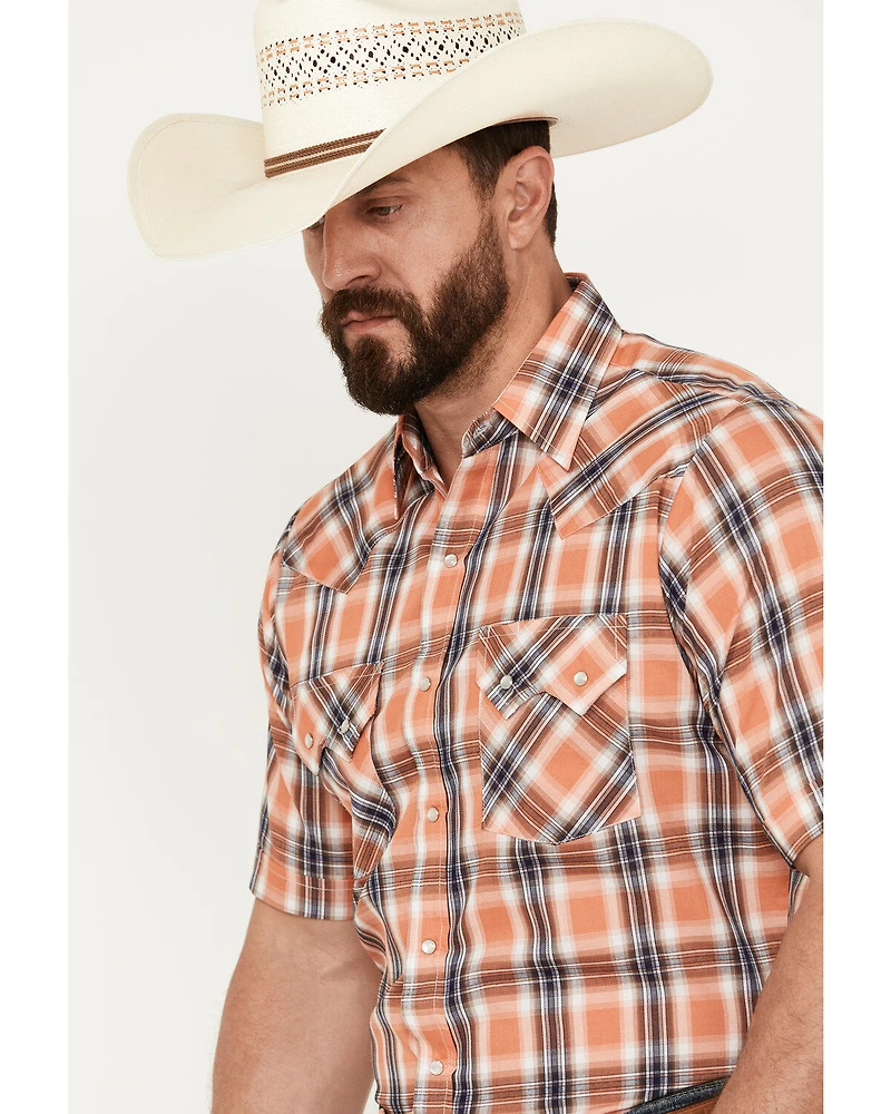 Ely Walker Men's Plaid Print Short Sleeve Pearl Snap Western Shirt