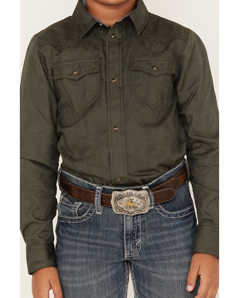 Cody James Boys' Jacquard Long Sleeve Snap Western Shirt