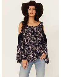 Bila Women's Floral Print Long Sleeve Cold Shoulder Shirt