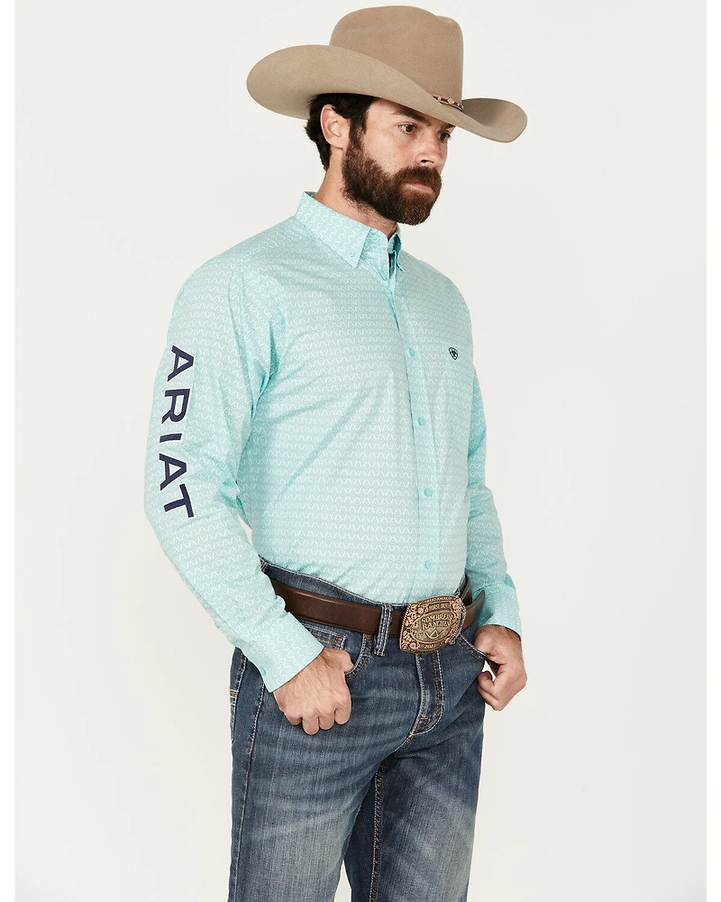 Ariat Men's Gian Team Logo Geo Print Long Sleeve Button-Down Western Shirt - Tall