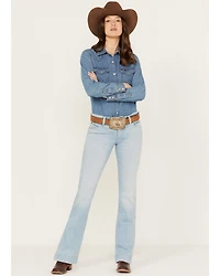 Wrangler Retro Women's Mid Rise Light Wash Mae Wide Leg Trouser Jeans