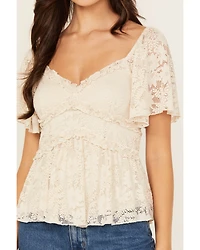 Originality Women's Ruffle Lace Short Sleeve Top