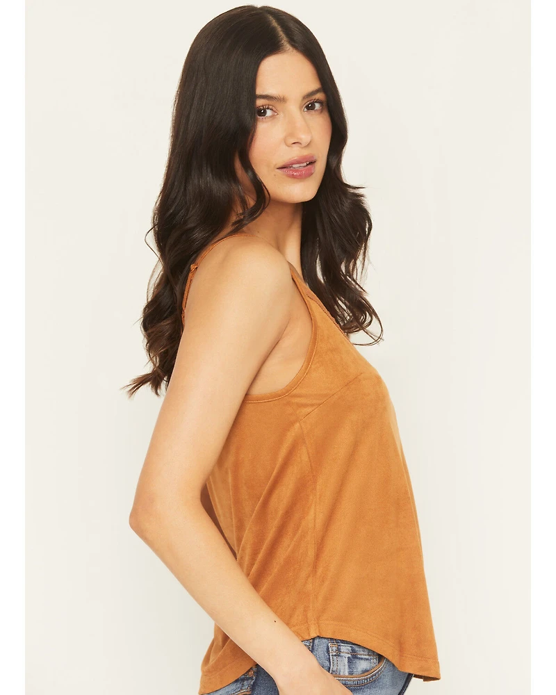 Shyanne Women's Solid Faux Suede Sleeveless Crochet Tank Top