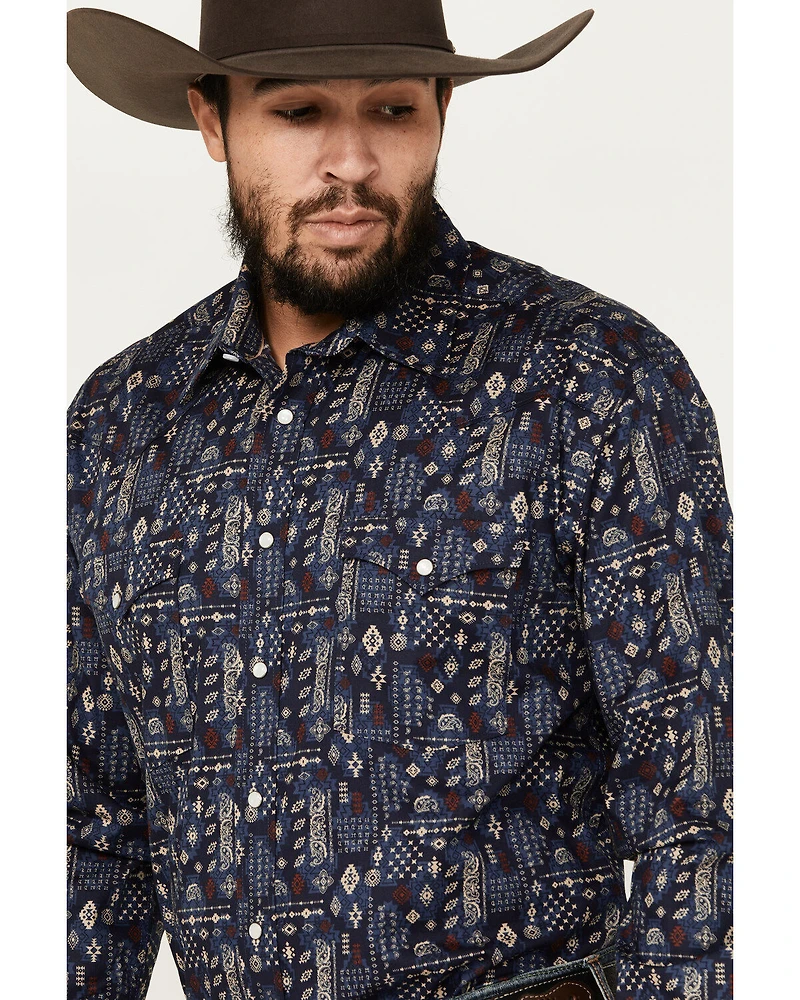Rough Stock by Panhandle Men's Bandana Southwestern Print Long Sleeve Snap Stretch Western Shirt